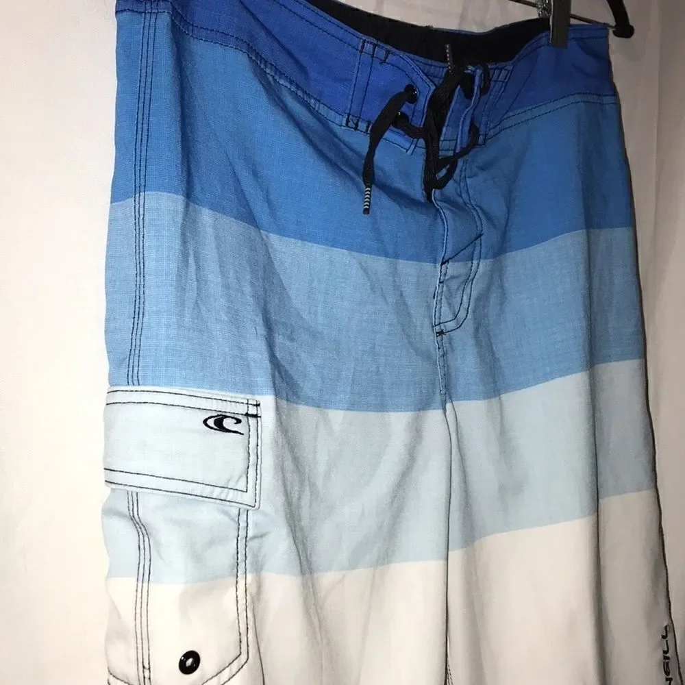 O'Neill‎ Men's Blue White Color Block Drawstrings Swim Shorts Size 30